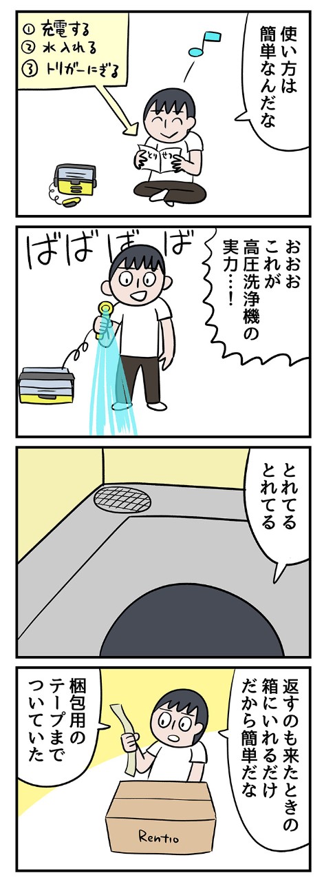 夢の高圧洗浄機。充電して水を入れて、ベランダへGO!