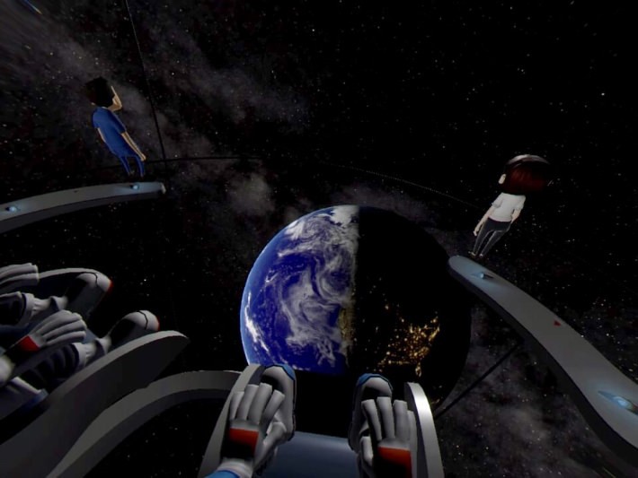 宇宙空間から地球を見下ろしている(ゲーム操作のためのチュートリアル)