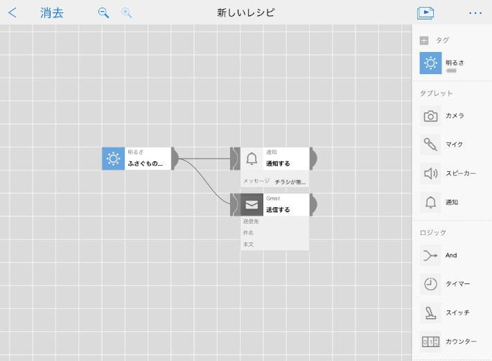 レポート用紙が無くなるとお知らせしてくれるケースMESHタグの連携図