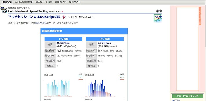 簡単にネット回線の速度を測定できるサイト:Radish Network Speed Testing