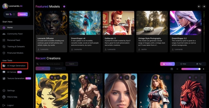 「AI Image Generation」から画像の生成ができる