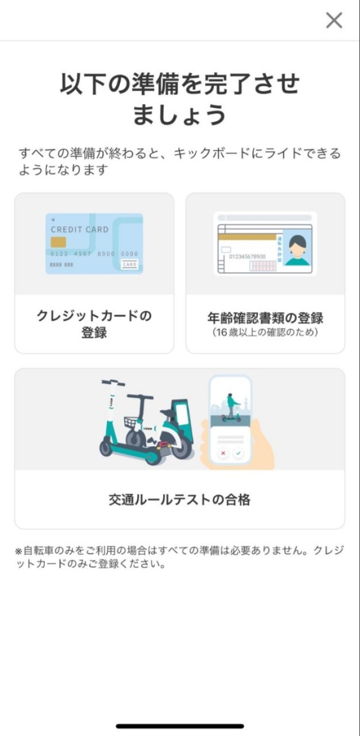 クレジットカード情報と運転免許証の登録を行い、新交通ルールに関する11問のテストを受ける