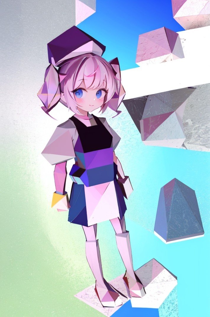 モデルやプロンプトは全く同じでも、キャラクターの雰囲気がポリゴン風に変わる